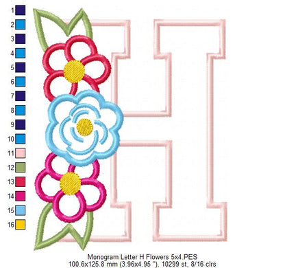 Monogram H and Flowers - Applique