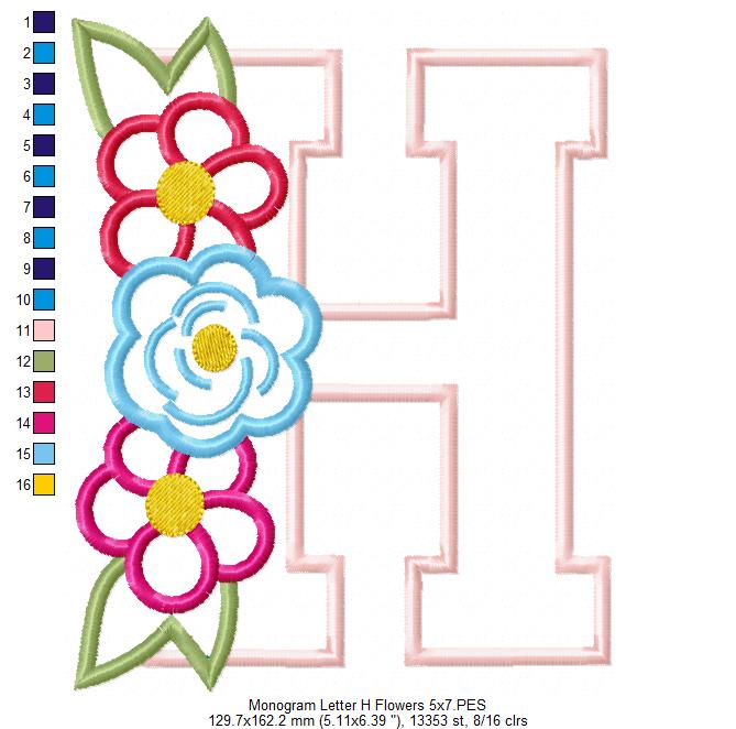 Monogram H and Flowers - Applique