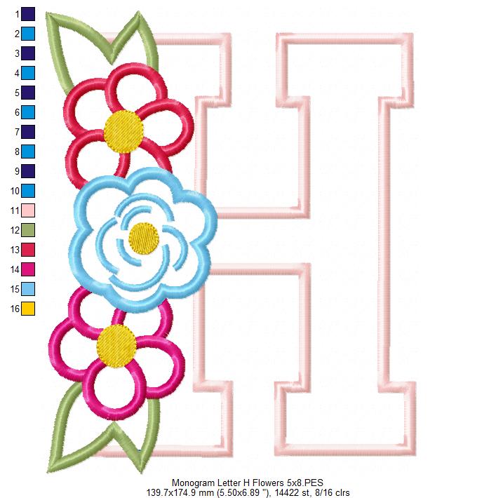 Monogram H and Flowers - Applique