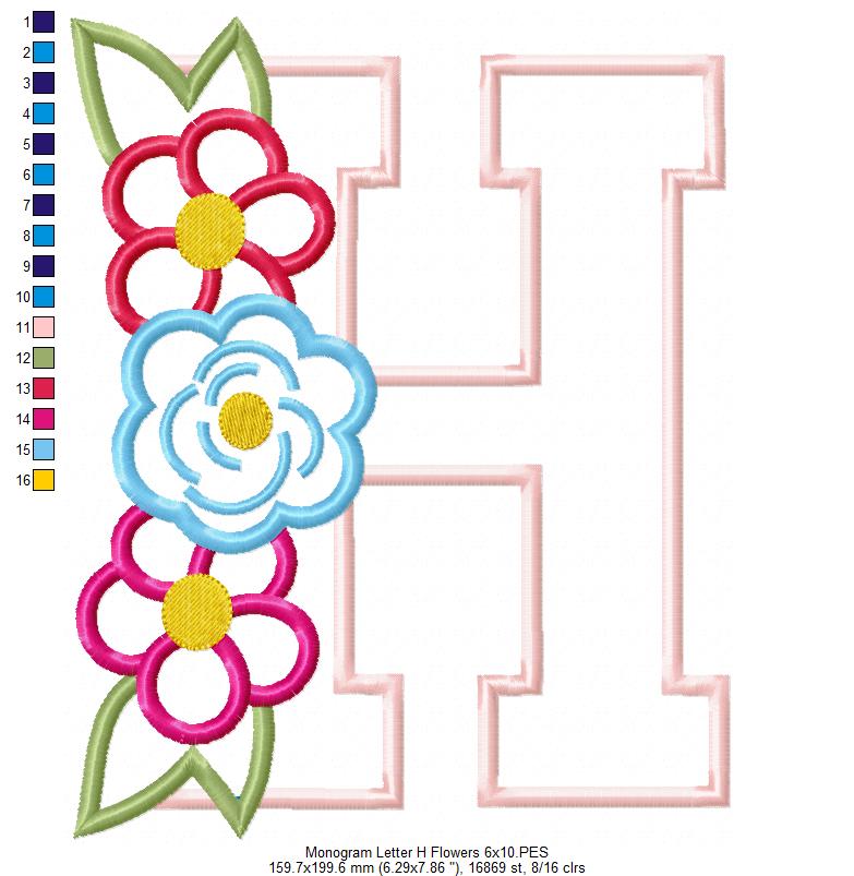 Monogram H and Flowers - Applique