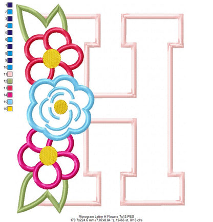 Monogram H and Flowers - Applique