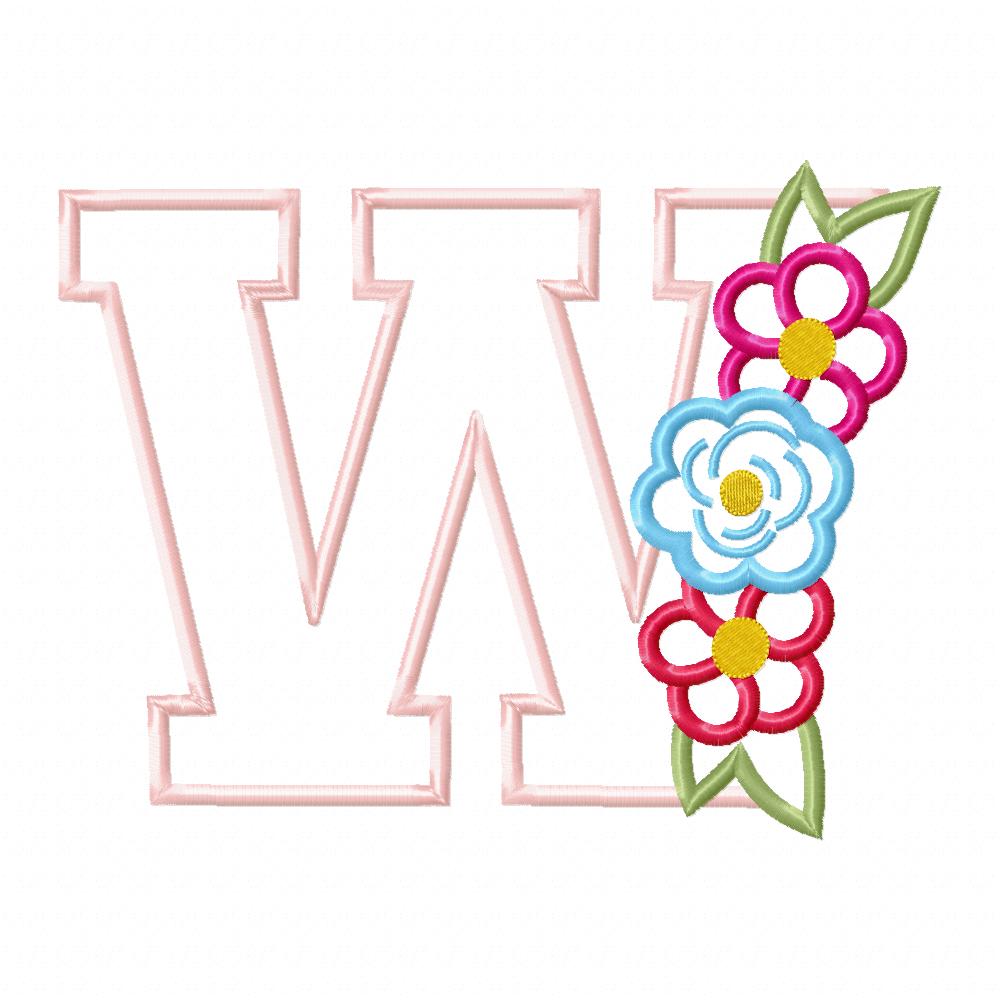 Monogram W and Flowers - Applique