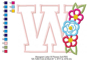 Monogram W and Flowers - Applique