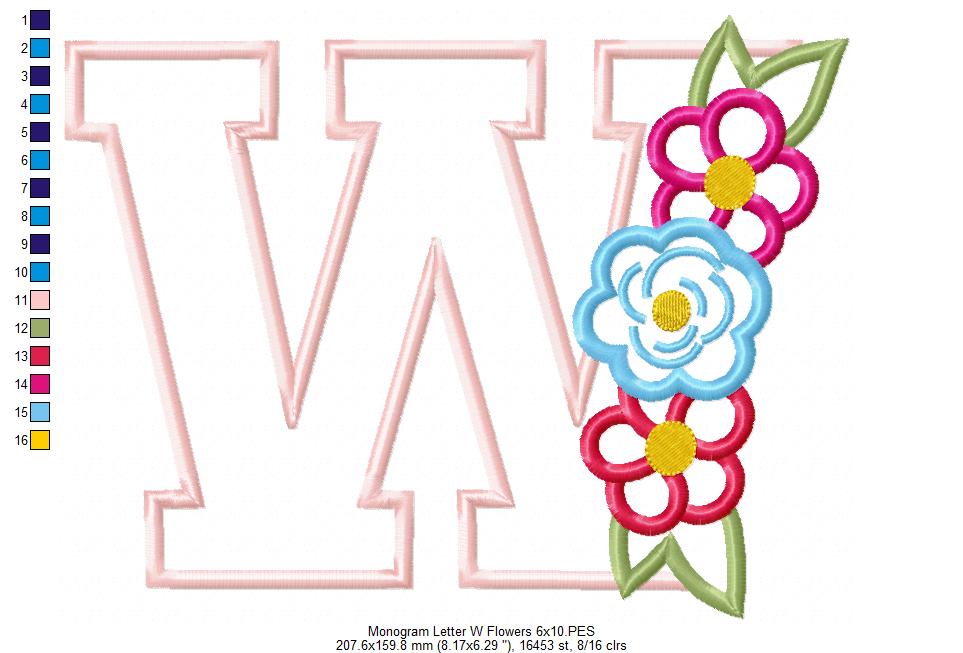 Monogram W and Flowers - Applique
