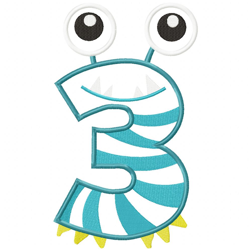 Monster Birthday Numbers 0-9 - Set of 10 designs - Applique