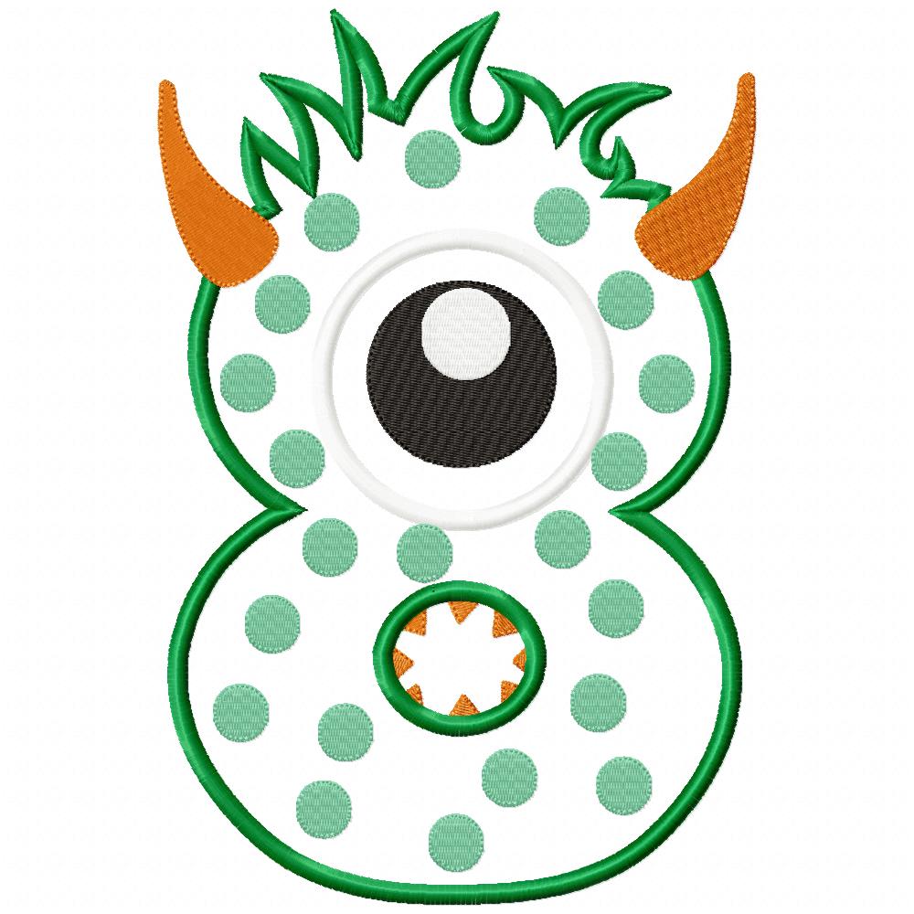 Monster Birthday Number 8 Eight 8th Birthday - Applique