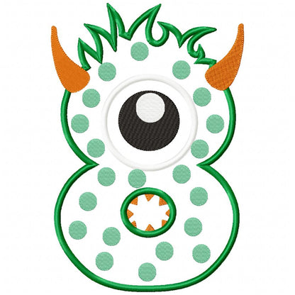 Monster Birthday Number 8 Eight 8th Birthday - Applique