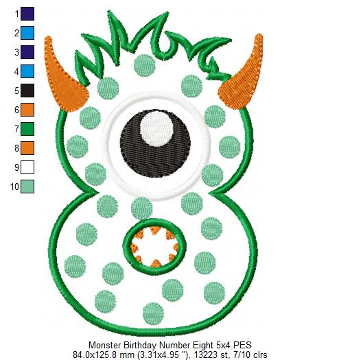 Monster Birthday Number 8 Eight 8th Birthday - Applique
