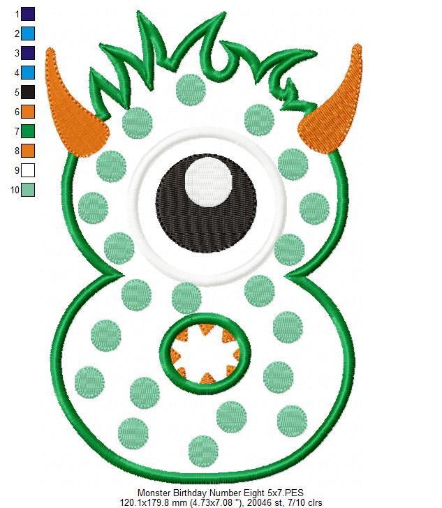 Monster Birthday Number 8 Eight 8th Birthday - Applique