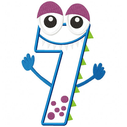 Monster Birthday Number 7 Seven 7th Birthday - Applique