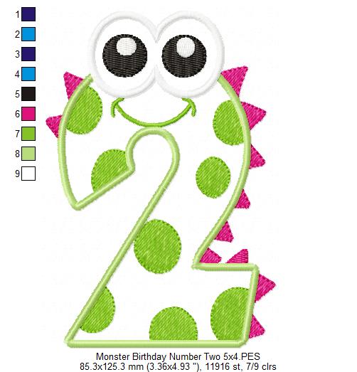Monster Birthday Number 2 Two 2nd Birthday - Applique