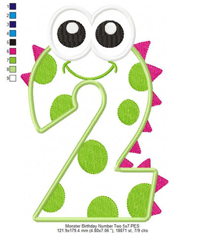 Monster Number Two – Appliqué – Machine Embroidery Design