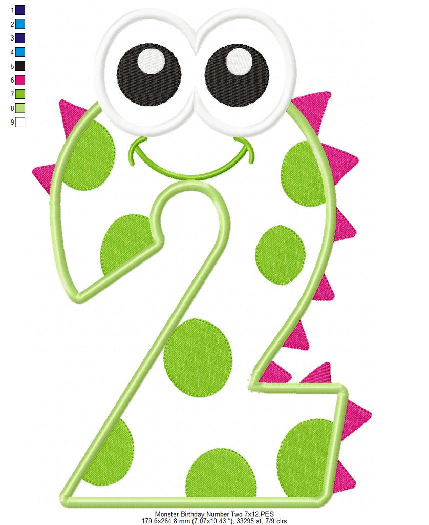 Monster Birthday Number 2 Two 2nd Birthday - Applique