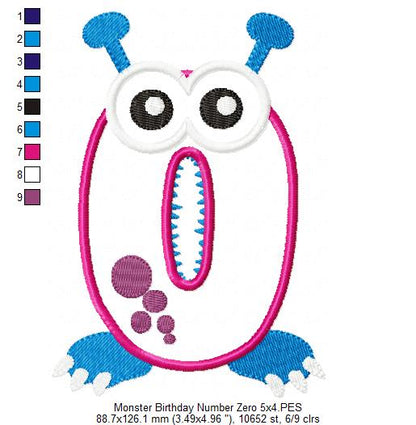 Monster Birthday Number 0 - Applique