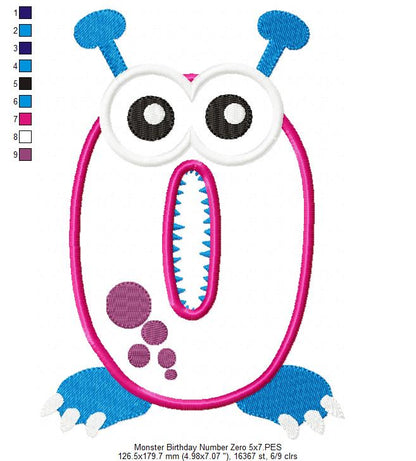 Monster Birthday Number 0 - Applique