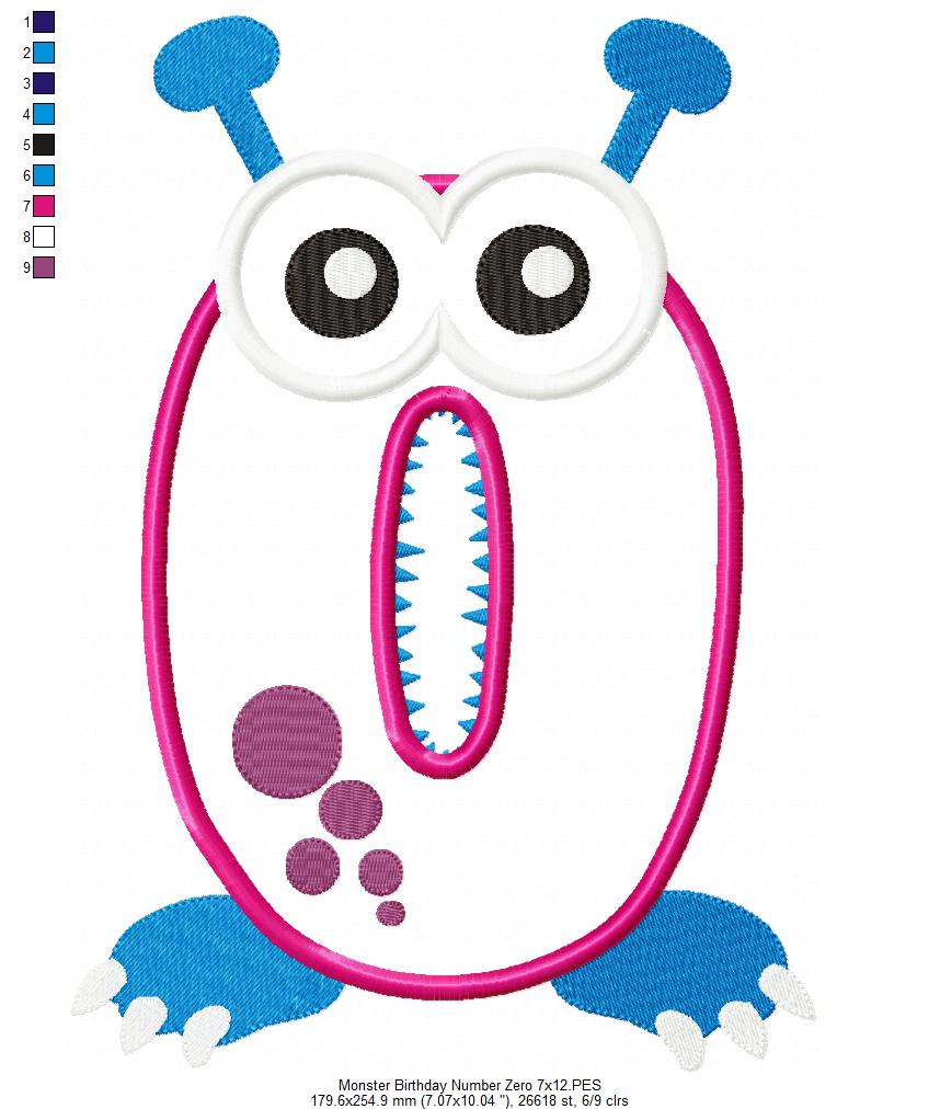 Monster Birthday Number 0 - Applique