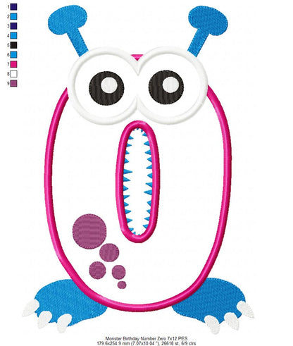 Monster Birthday Number 0 - Applique