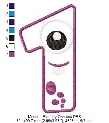 Monster Number One – Appliqué – Machine Embroidery Design