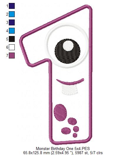 Monster Number One – Appliqué – Machine Embroidery Design