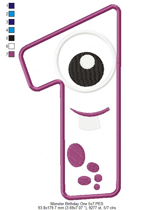 Monster Number One – Appliqué – Machine Embroidery Design