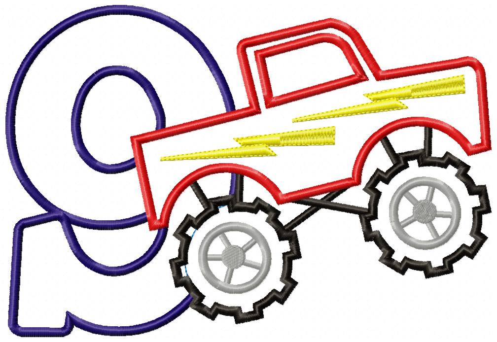 Monster Truck Numbers 1-9 Birthday Set Numbers - Applique