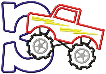 Monster Truck Number 3 Three 3rd Birthday - Applique