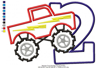 Monster Truck Birthday Number 2 Two 2nd Birthday  - Applique