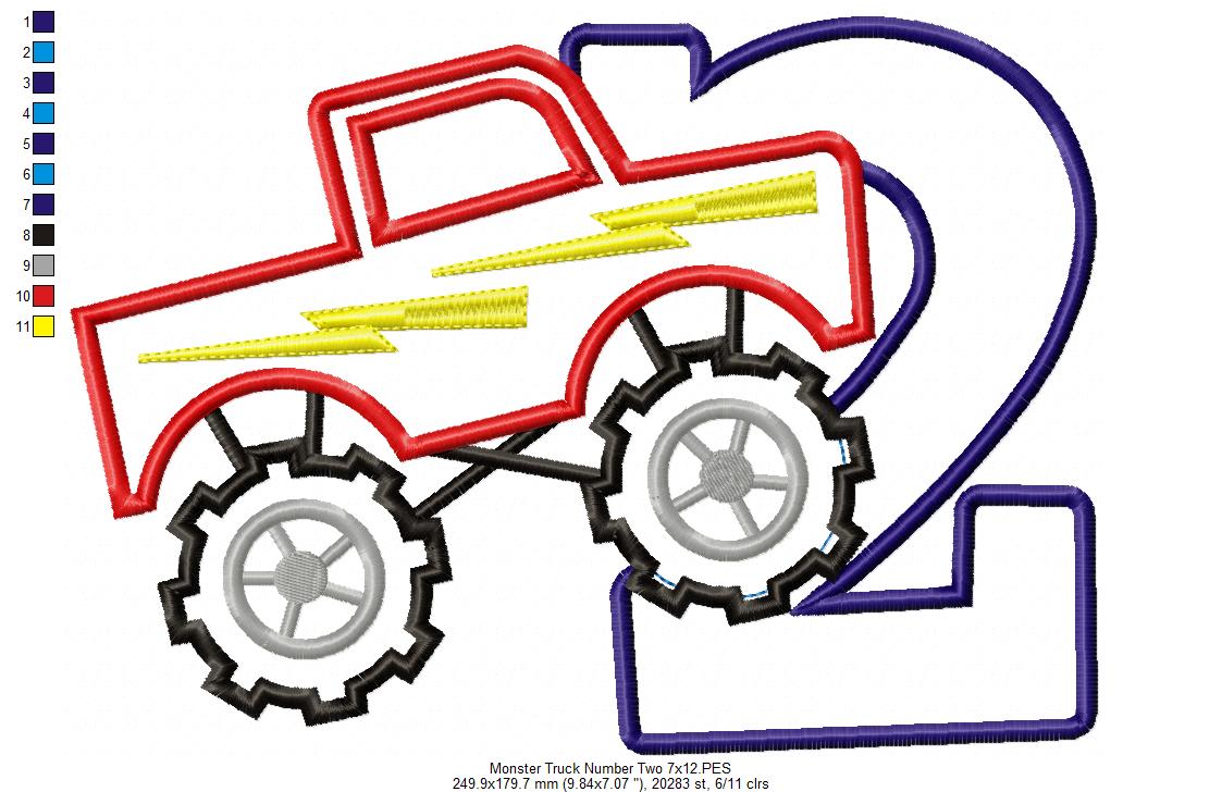 Monster Truck Birthday Number 2 Two 2nd Birthday  - Applique