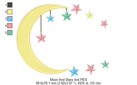 Moon and Stars - Fill Stitch - Machine Embroidery design