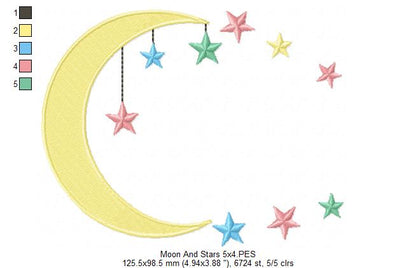 Moon and Stars - Fill Stitch - Machine Embroidery design
