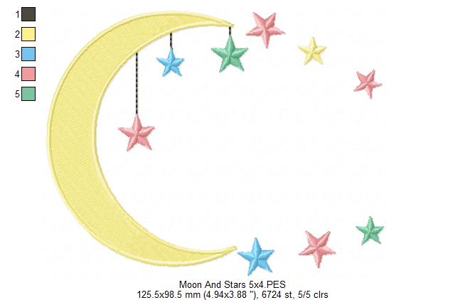 Moon and Stars - Fill Stitch Embroidery
