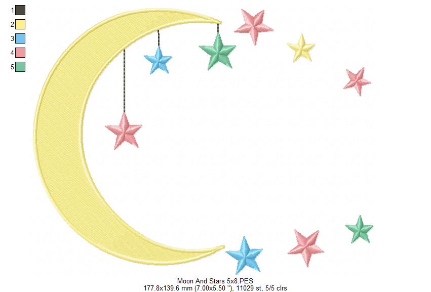 Moon and Stars - Fill Stitch Embroidery
