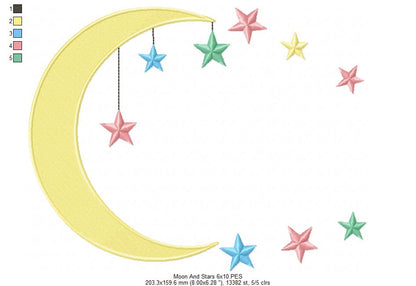 Moon and Stars - Fill Stitch - Machine Embroidery design