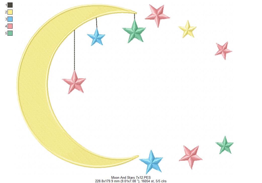 Moon and Stars - Fill Stitch - Machine Embroidery design