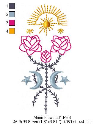 Moon Flowers - Redwork