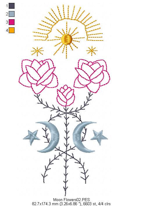 Moon Flowers - Redwork