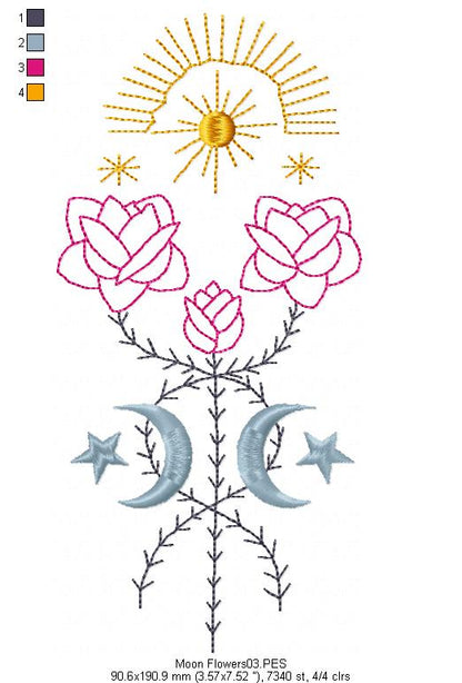 Moon Flowers - Redwork