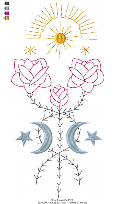 Moon Flowers - Redwork