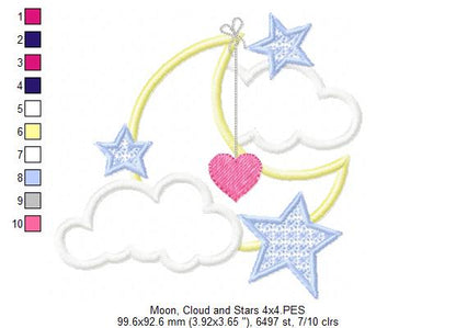 Moon, Cloud and Stars - Applique