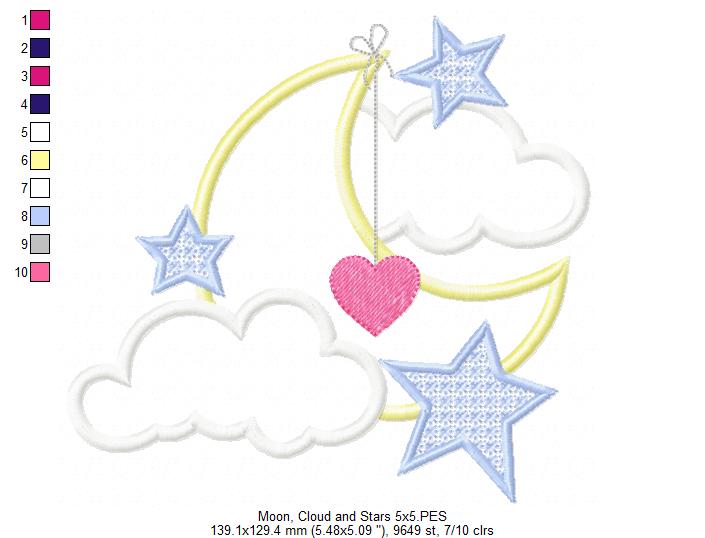 Moon, Cloud and Stars - Applique