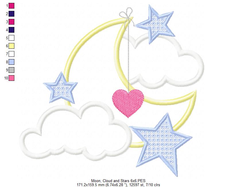 Moon, Cloud and Stars - Applique