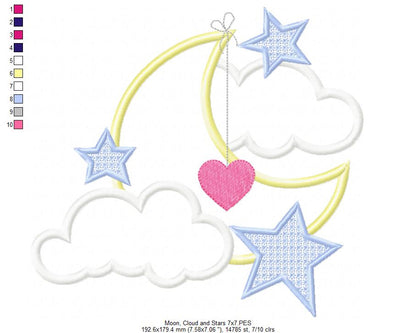 Moon, Cloud and Stars - Applique