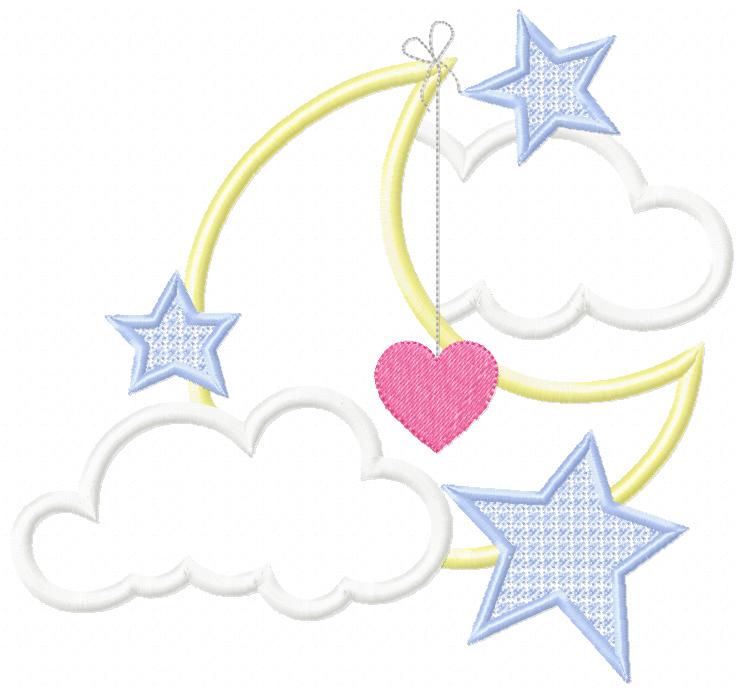 Moon, Cloud and Stars - Applique