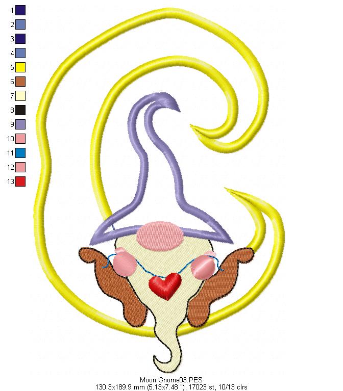 Moon Love Gnome - Applique - Machine Embroidery Design