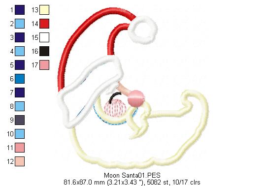 Moon Santa Claus - Applique - Machine Embroidery Design