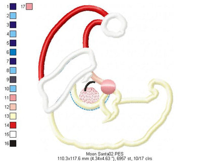 Moon Santa Claus - Applique - Machine Embroidery Design