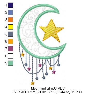 Moon and Star - Fill Stitch