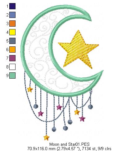 Moon and Star - Fill Stitch