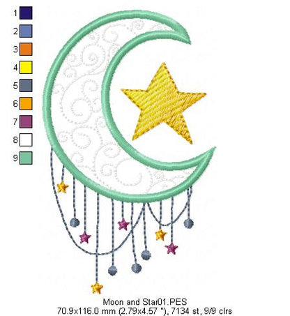 Moon and Star - Fill Stitch