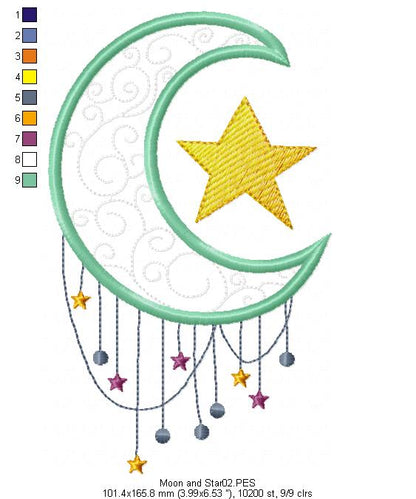 Moon and Star - Fill Stitch
